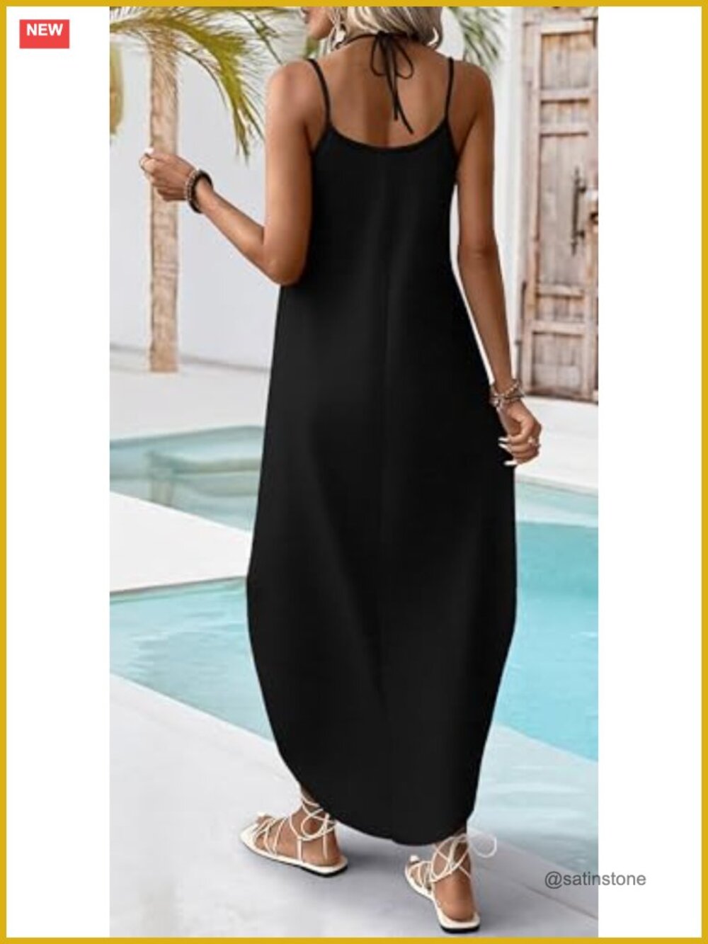Boho Halter Maxi Dress Sleeveless Beach Vacation Wedding Guest - Picture 4 of 5